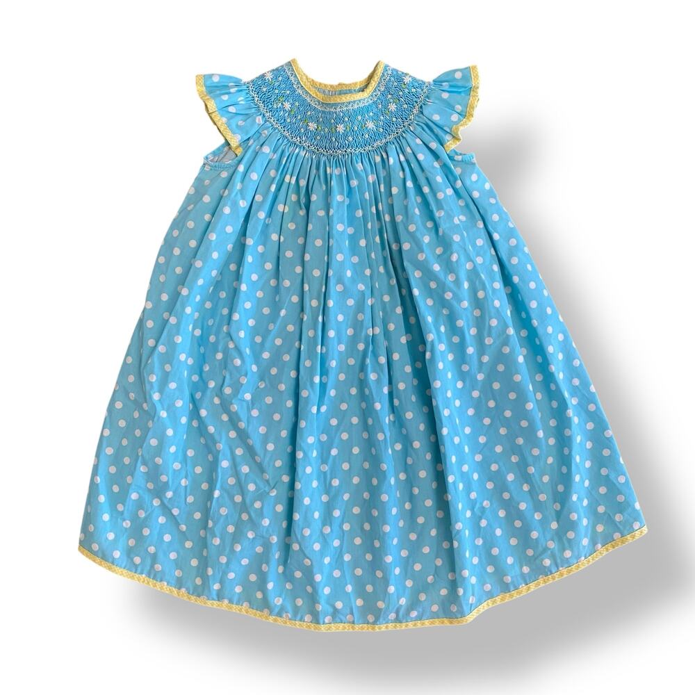 Royal Child Girls Smocked Embroidered Ruffled Blue Daisy Dress Size 18 Months